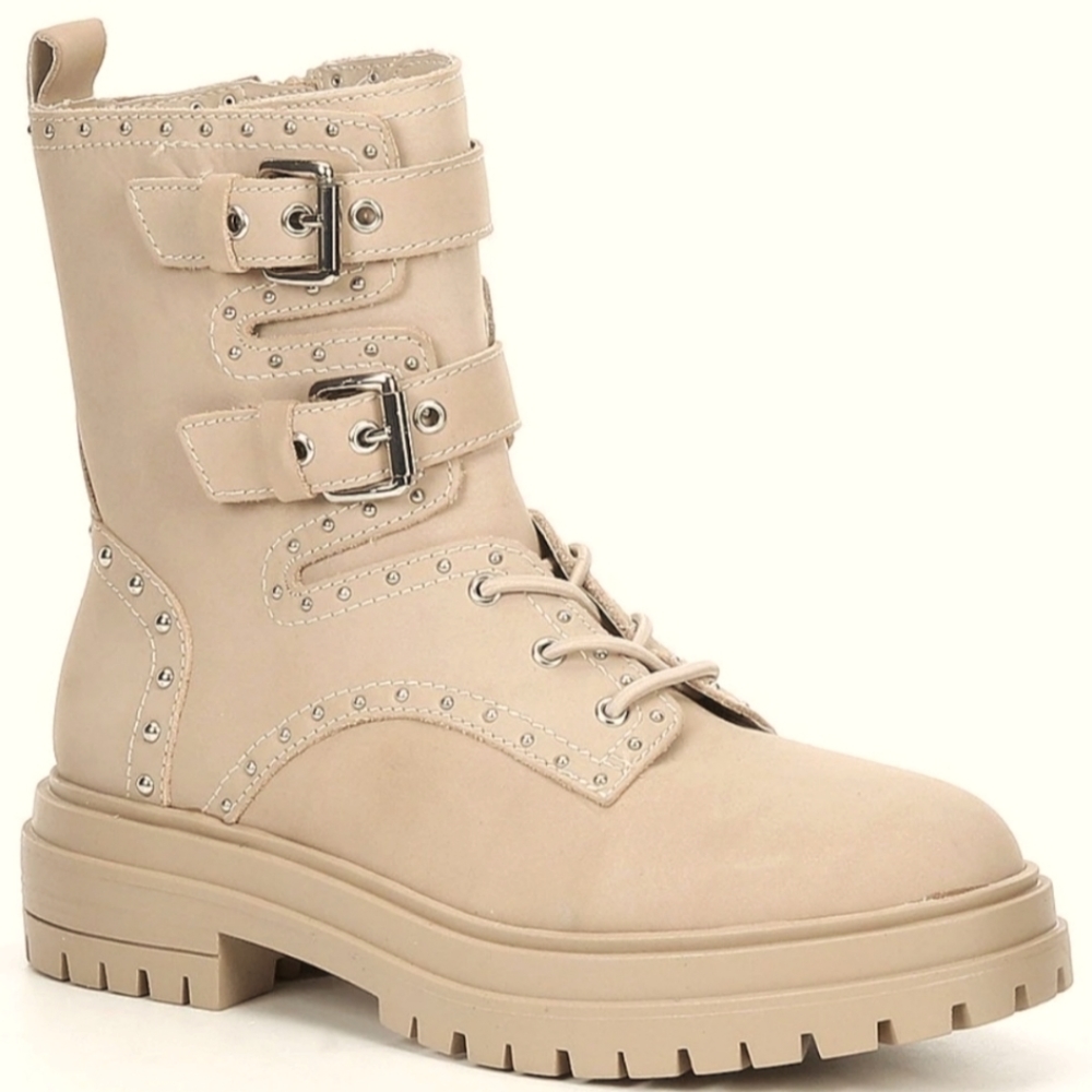 Chelsea and Violet womans combat boot, size 7. Taupe. Man-made material.